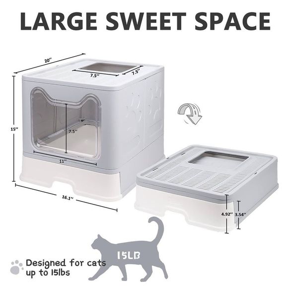 Foldable Cat Litter Box -Large Top Entry Anti-Splashing & Spacious and Scoop - Picture 5 of 10
